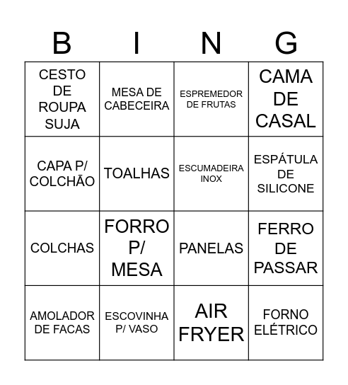 Chá de casa nova Evellen e Yanike Bingo Card