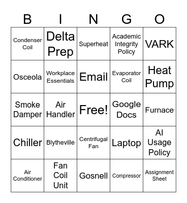 HVAC Bingo Card