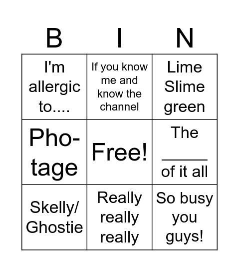 Cris the Ghoul Bingo Card