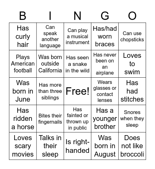 Back to School Bingpo Bingo Card
