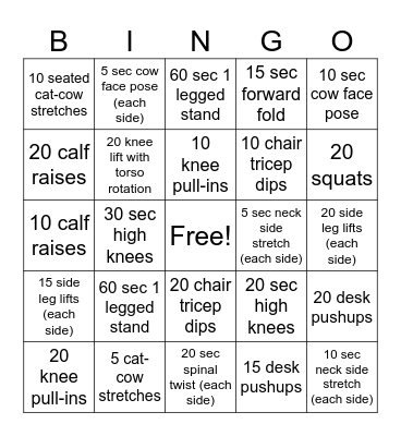 JG CUSTOMER SERVICE FITNESS BINGO Card