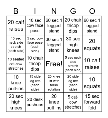 JG CUSTOMER SERVICE FITNESS BINGO Card