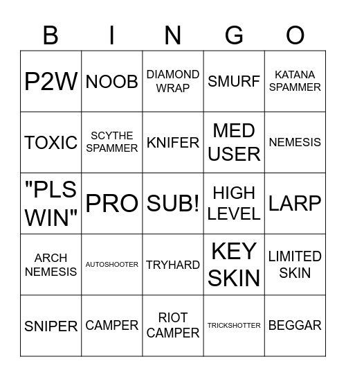 RIVALS BINGO Card