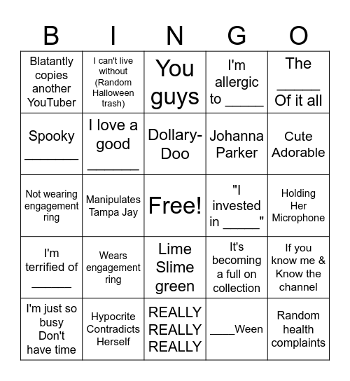 Cris the Ghoul Bingo Card