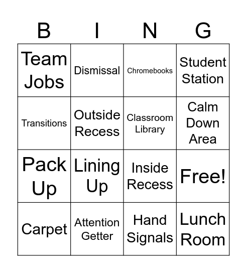 Procedure Bingo Card