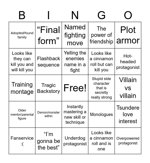 Anime Troupe BINGO Card