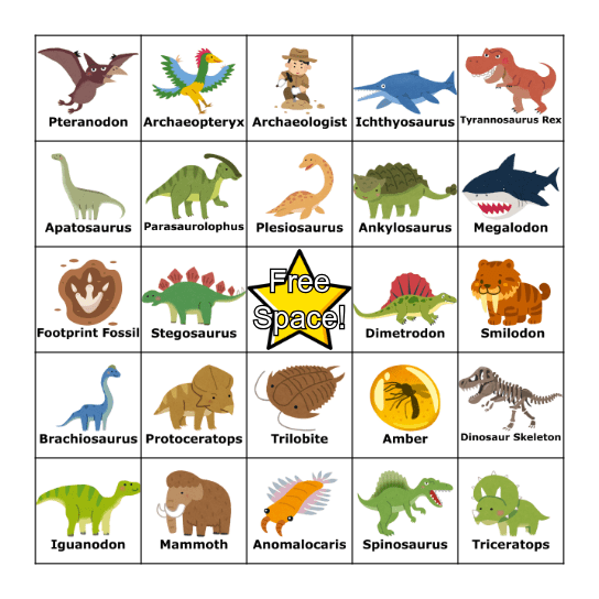 Dinosaur Bingo Card