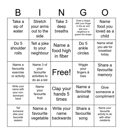 Healthy & Happy Seniors BINGO! Bingo Card