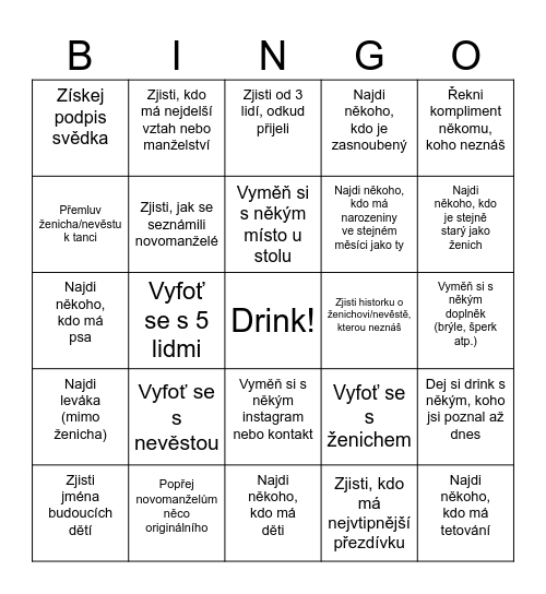 Svatební Bingo Card