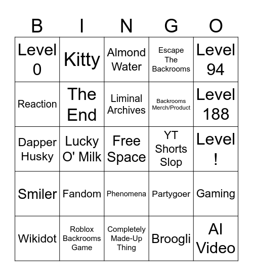 Backrooms Bingo Card