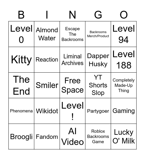 Backrooms Bingo Card
