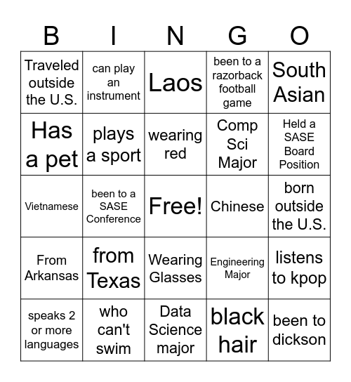 SASE  BINGO Card
