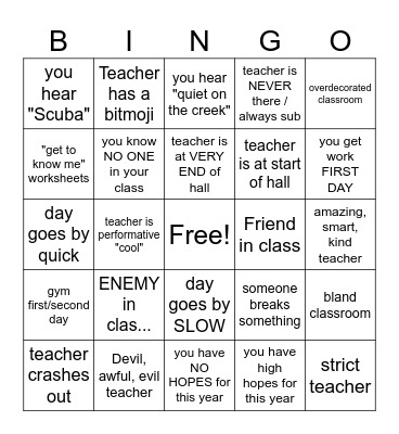 Back to school bingo Card
