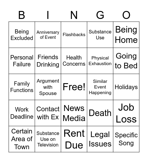 JR Triggers 4 Bingo Card