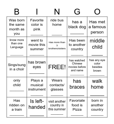 Back to School IceBreaker Bingo Card