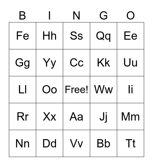 ABC Bingo Card