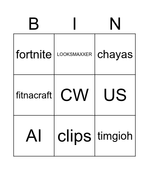 TikTok BINGO Card