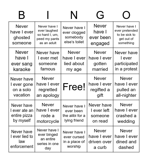 Have you ever Bingo Card