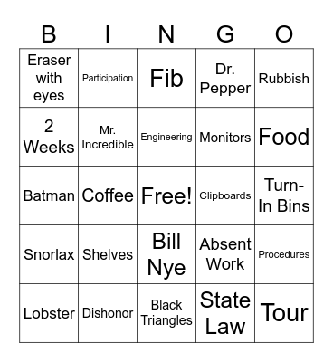 Back to School Bingo Card
