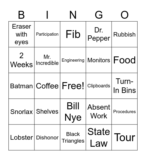 Back to School Bingo Card