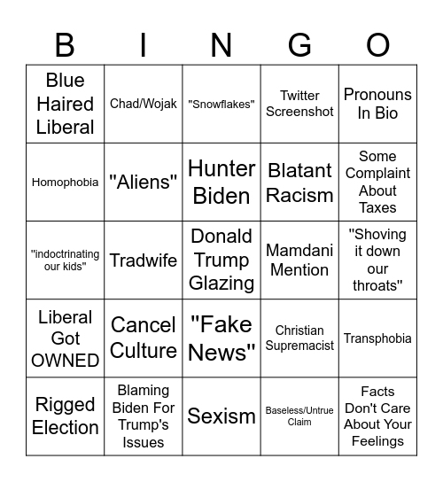 If You Laugh Youre Conservative Bingo Card