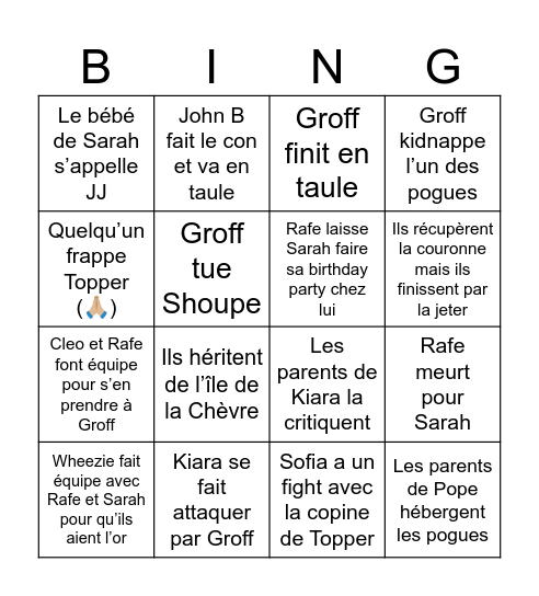 OBX 5 bingo card Bingo Card