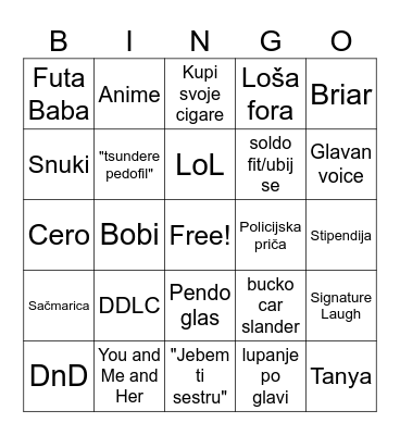 Glava Ddlc Bingo Card