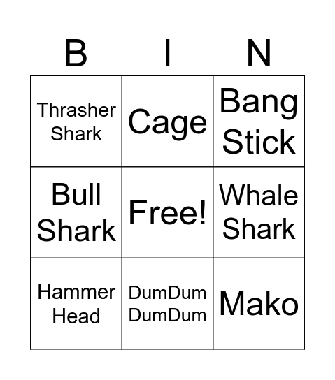 Shark Bingo Card