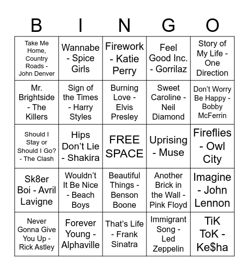 SONG BINGO Card
