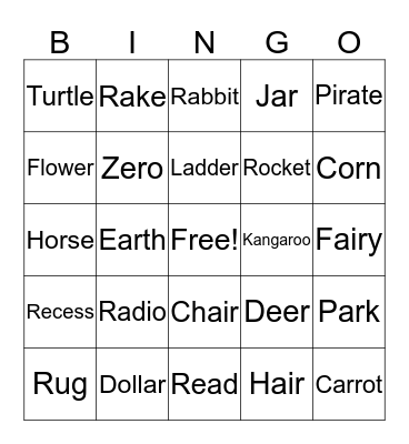"R" Bingo Card