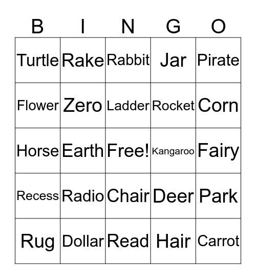 "R" Bingo Card