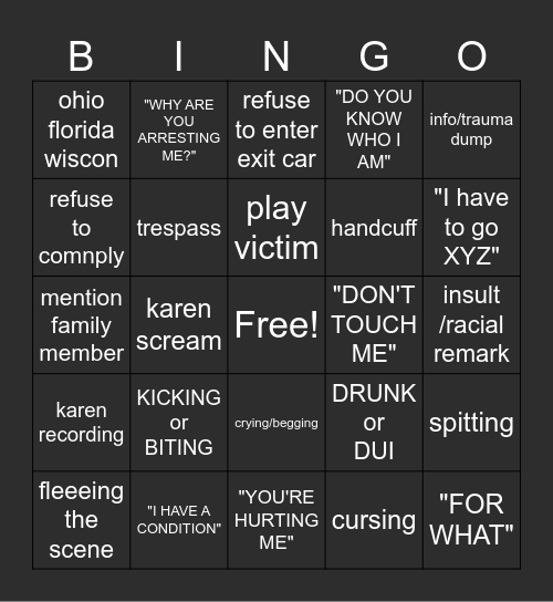 karen v police Marshie #2 4/17/20 Bingo Card
