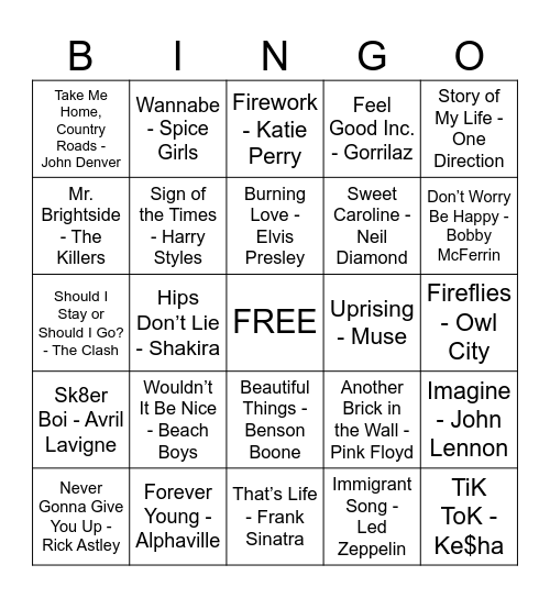 MUSIC BINGO Card