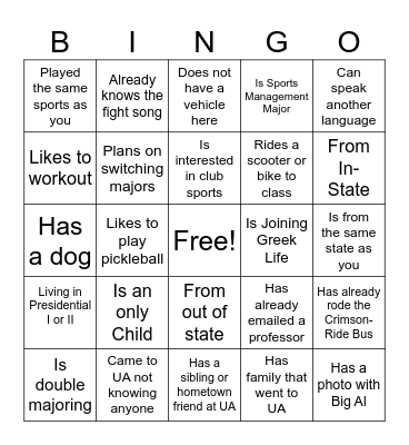 HES First Day of Class Bingo Card