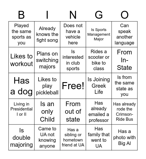 HES First Day of Class Bingo Card