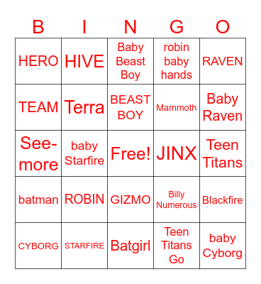 TEEN TITAN Bingo Card