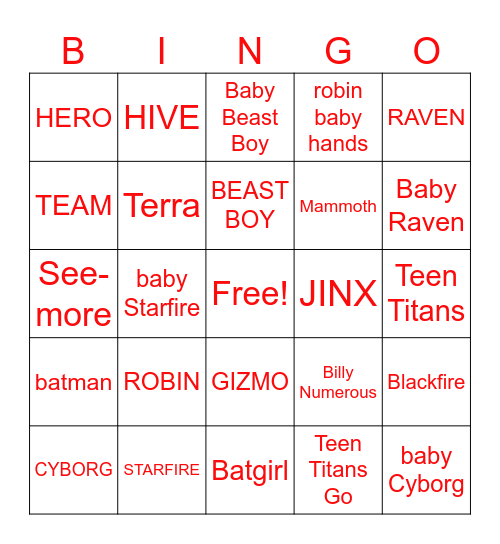 TEEN TITAN Bingo Card