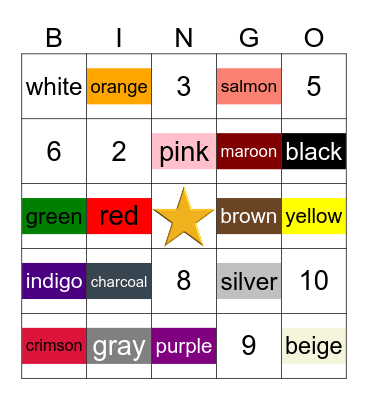 Colors Bingo Card