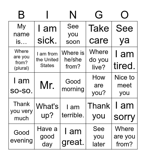 Saludos y Despedidas Bingo Card
