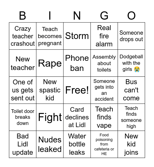 School bingo Card