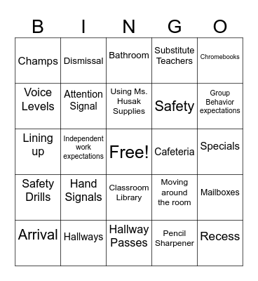Back to School Bingo Card