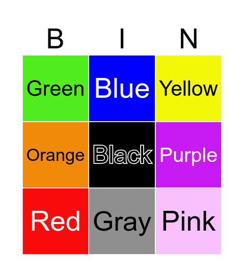 Color Bingo Card