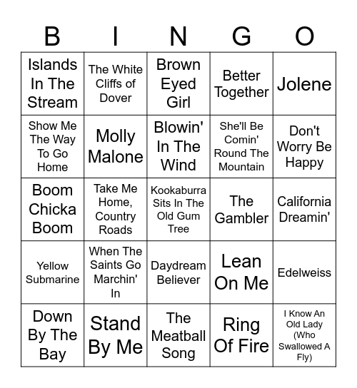 Songs for Around the Campfire Bingo Card