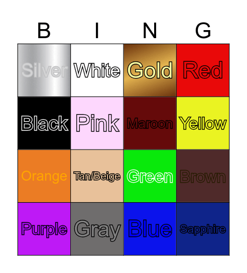 Colors Name Bingo Card