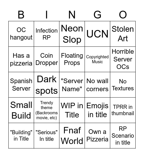 TPRR Server Bingo card Bingo Card