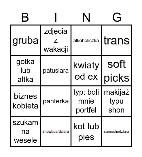 Tinder Bingo Card