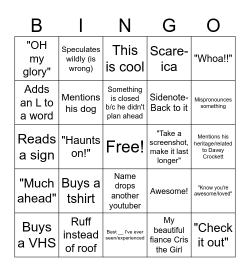 Tampa Jay Bingo Card