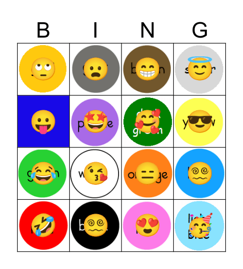 Colour Bingo Name Bingo Card