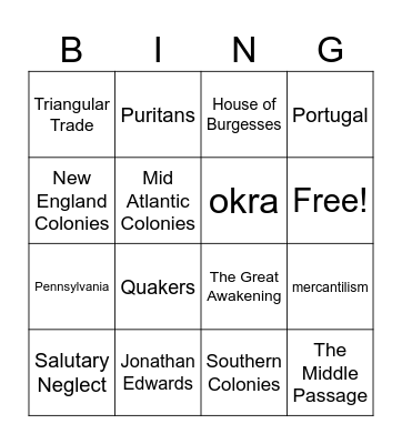 Unit 1 Review - US History Bingo Card
