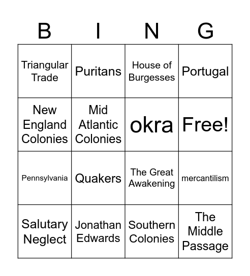 Unit 1 Review - US History Bingo Card